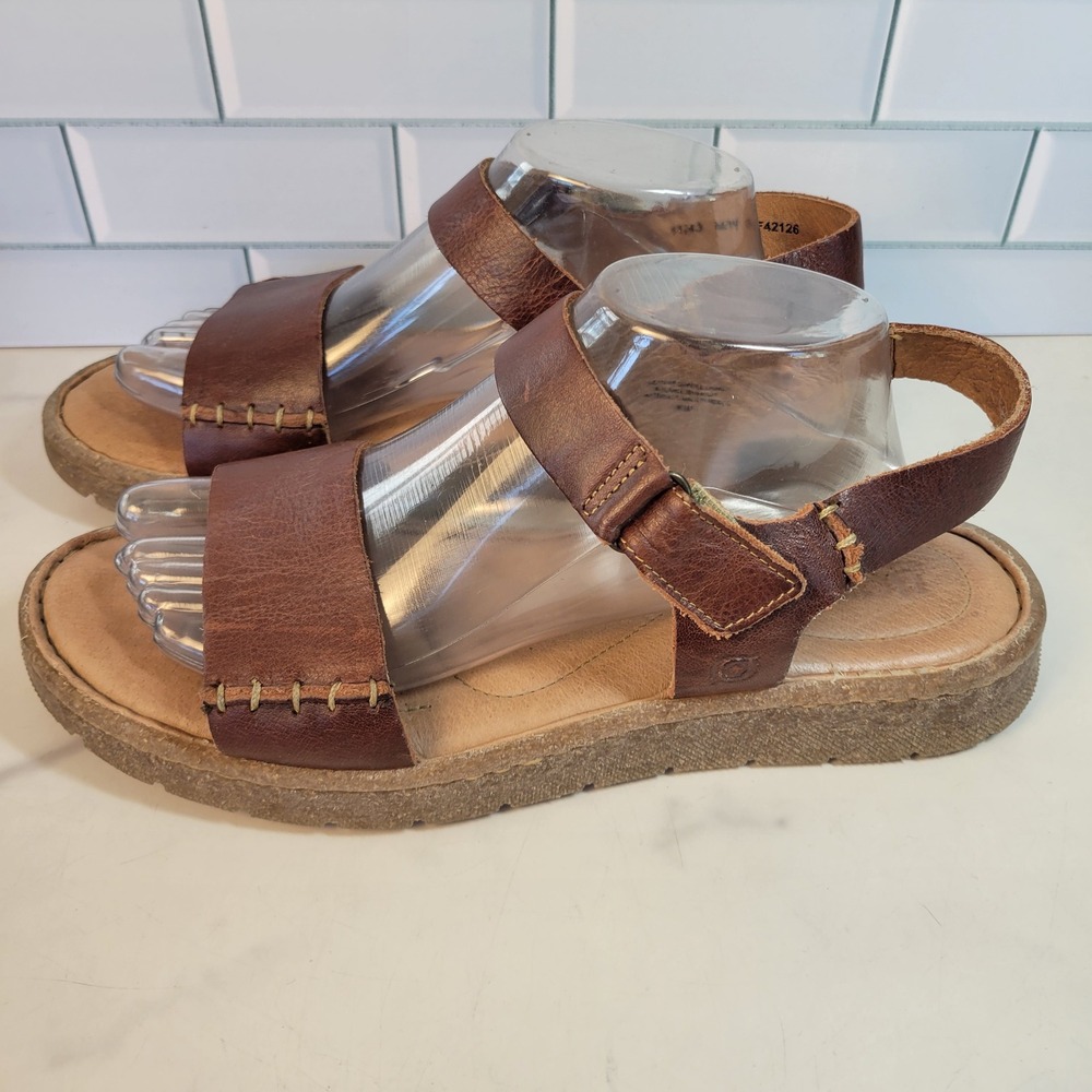 Born Brown Leather Slingback Sandals F42126 Womens 11 Stitch Detail Comfort